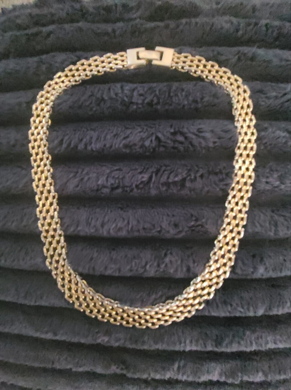 Vintage Mid Century Panther Weave Wide Chain Link  Necklace - 0.8 Silver